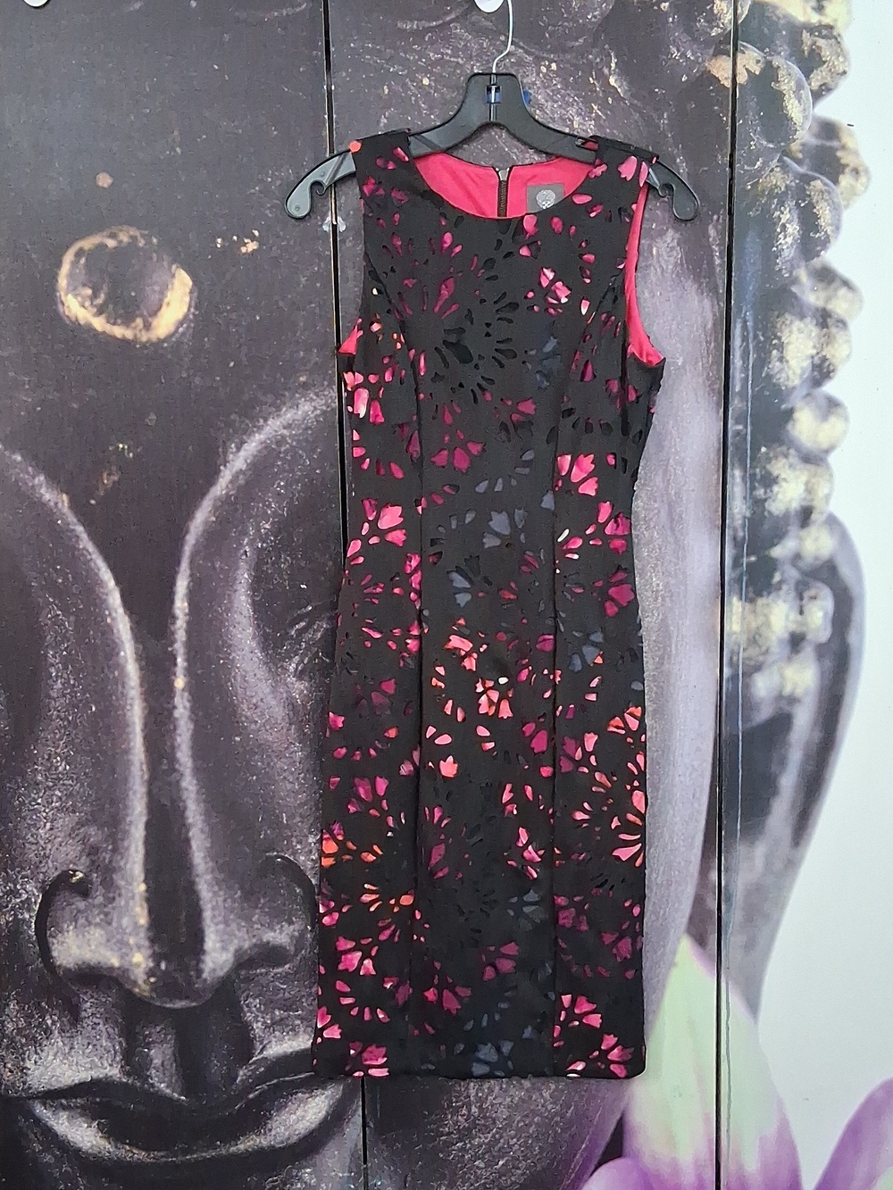 Vince Camuto Black Dress with Hot Pink Lining. Size 0.